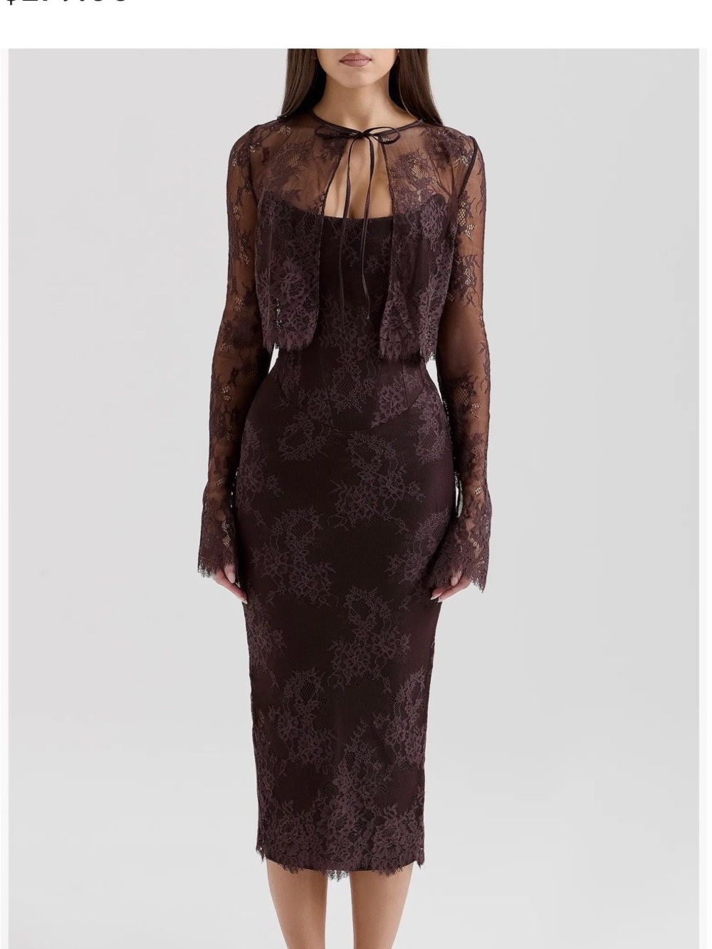 Larra Lace Midi Dress and Bolero Jacket - Chocolate Plum